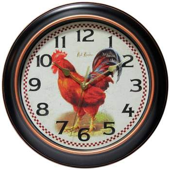 12" Rooster Wall Clock Black - Infinity Instruments