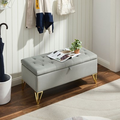 NicBex 38" Storage Bench Rectangle Ottoman with Storage Velvet Fabric Upholstered Bench for Bedroom, Entryway