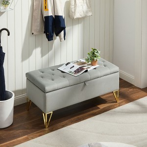 NicBex 38" Storage Bench Rectangle Ottoman with Storage Velvet Fabric Upholstered Bench for Bedroom, Entryway - 1 of 4