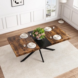 KWPZQEB Retro Extendable Dining Room Table, 55.11" -70.86" Wood Rectangle Expandable Dining Table with Iron Cross-Legs&Drawer for Kitchen, Dining Room - 1 of 4