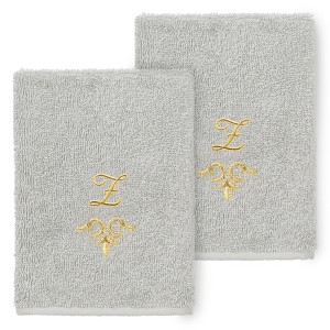 Linum Home Textiles 100% Turkish Cotton MONICA Gold Thread 2PC Embellished Washcloth Set - 1 of 3