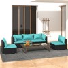 vidaXL Patio Lounge Set, 5-Piece with Cushions - Black Poly Rattan Frame- Water Blue Cushions - Modular Design - Powder-Coated Steel and Plastic - 2 of 4