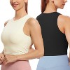 NPolar"Women's Sleeveless High Neck Cropped Tank Top – Racerback Workout Shirt, S-2XL, Machine Washable"Black&Khaki - 2 of 4