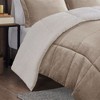Sapphtopaz 4-Piece King Sheet Set, Plush Alternative Comforter Set, Sheets King Size Bed Set, Bedding with Decorative Pillow -Taupe & Ivory - 3 of 4