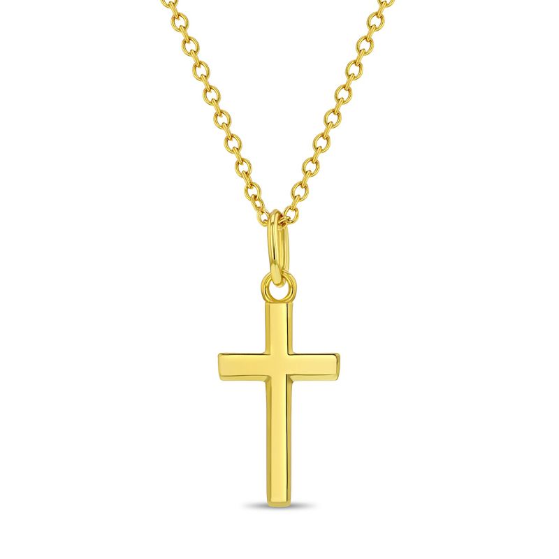 Girls' Flat Cross Sterling Silver Gold Plated Necklace - In Season Jewelry, 1 of 7