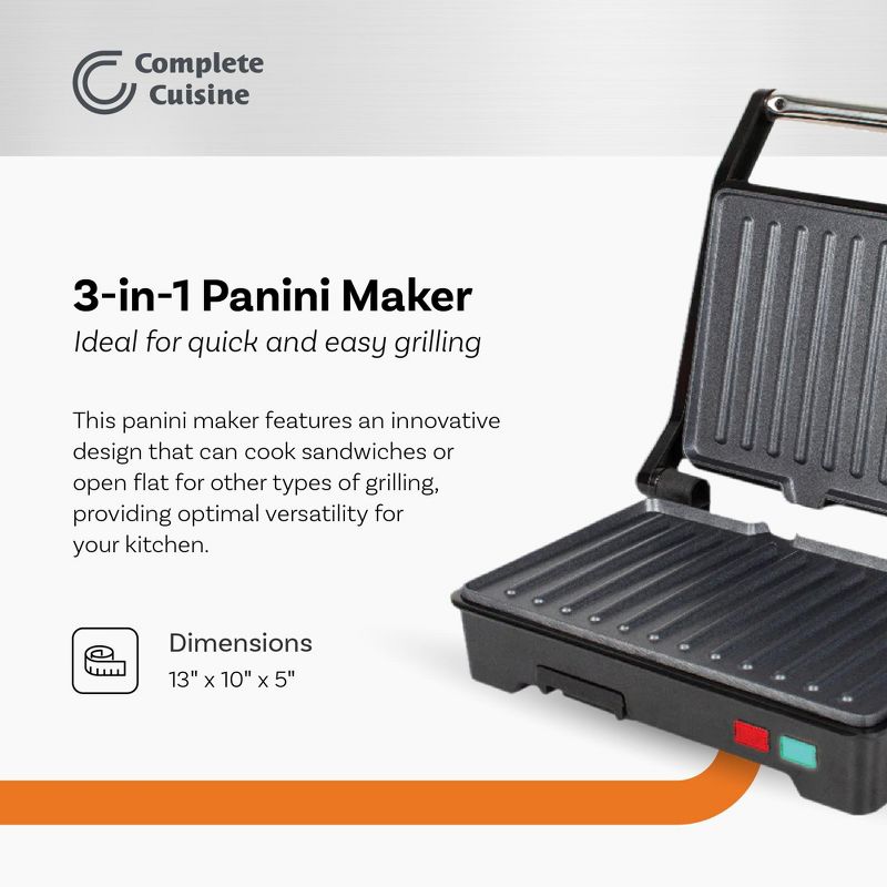 Complete Cuisine CC-PN1200 Nonstick Panini Maker Sandwich Press, 2 of 7