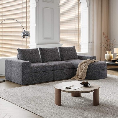 Modern Curved Chenille Sectional Sofa with Chaise Lounge, Convertible L-Shaped 3-Seat Modular Couch for Living Room & Bedroom–The Pop Home