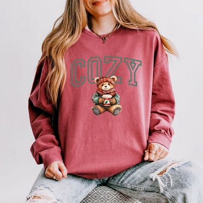 Simply Sage Market Women's Lightweight Garment Dyed Graphic Sweatshirt Cozy Bear