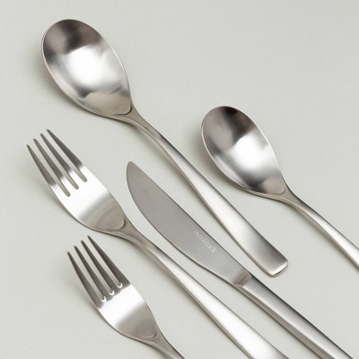 over&back 20pc Curved Flatware Set Brushed Stainless: Modern 18/8 Stainless Steel, Service for 4, Dishwasher-Safe