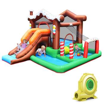 Costway Inflatable Bouncer Snow House Jump ClimbingSlide Ball Pit w/ tunnel & Blower