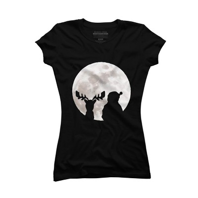 Junior's Design By Humans Christmas moon By lithegraphic T-Shirt