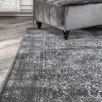 Dark Gray Synthetic 4' x 6' Easy-Care Rectangular Rug