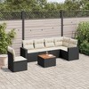 vidaXL 7 Piece Patio Sofa Set with Cushions Black and Cream Poly Rattan - 3x Middle + Table + Corner - 2 of 4