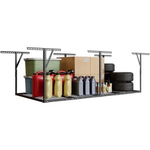 Heavy-Duty Overhead Garage Storage Rack – Ceiling Mounted Steel Shelving System (600LBS Capacity, Adjustable Height, 1-Pack) - 1 of 4