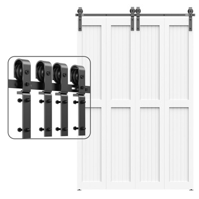 30-96 inch Bi-Folding Sliding Barn Door Hardware Track Kit, 3.3-8 FT Black Roller Kit for 2 Doors, J Shape(No Door)