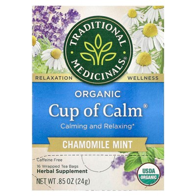 Traditional Medicinals, Organic Cup of Calm, Lavender Mint, Caffeine Free, 16 Wrapped Tea Bags, 0.85 oz