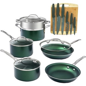 Granitestone 17 Pc Nonstick Cookware Set with Knife Set and Bamboo Cutting Board - 1 of 4