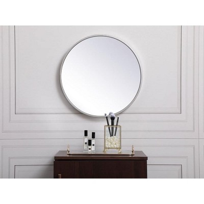Contemporary 18" Round Silver Wood Wall Mirror