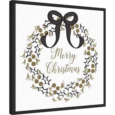 Merry Christmas Wreath Black and Gold Canvas Print