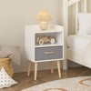 SeaCamel 2-Tier Nightstand with Collapsible Fabric Drawer - White Wood Side Table Storage Cabinet - 2 of 4