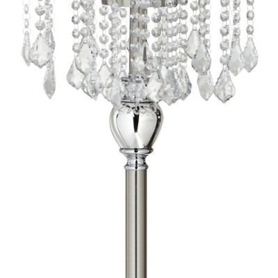 Elegant Silver Crystal Floor Lamp with Gray Drum Shade