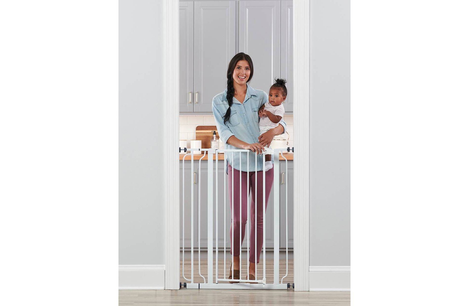 Regalo Extra Tall Easy Step Metal Walk Through Baby Gate - White