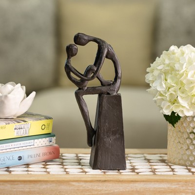 Elegant Dark Brown Cast Iron Mother and Child Sculpture