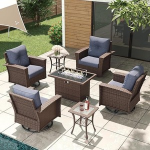 LayinSun Wicker Patio Furniture Set with Fire Pit Table, Classis Outdoor Conversation 360 Degree Swivel Chairs Set with Coffee Table - 1 of 4