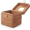 Natural Woven Rattan Tissue Box Cover with Lid, Square 5.7x5.7x5.5 Inch Facial Napkin Holder for Home Decor - 3 of 4