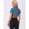 Allegra K Women's Turndown Collar Short Sleeves Crop Casual Jean Jacket - 3 of 4