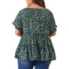 Agnes Orinda Women's Plus Size Boho Ditsy Floral V Neck Ruffle Tiered Pleated Babydoll Blouses - 4 of 4