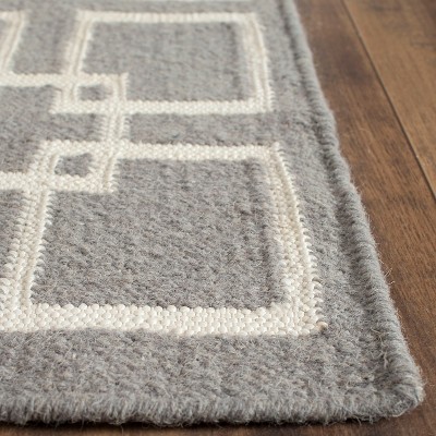 Hand-Knotted Geometric Gray Wool Square Rug - 3' x 5'