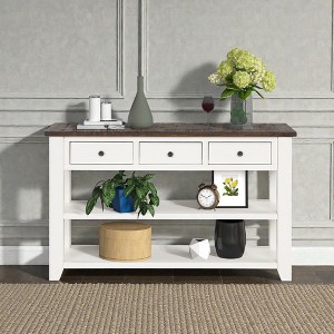 Mshliw 48 Inch Solid Pine Wood Top Console Table with 3 Drawers and 2 Shelves Entryway Sofa Table for Living Room Hallway Bedroom - 1 of 4