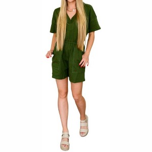 Women's Short Sleeve V-Neck Romper - ZENANA - 1 of 2