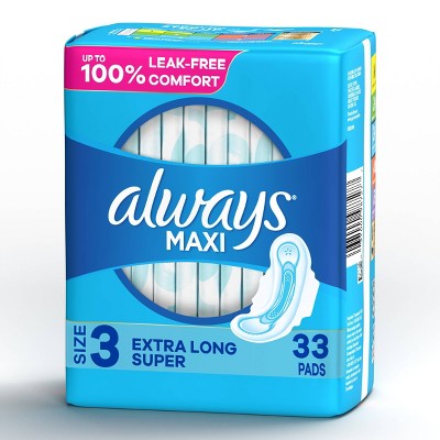 Always Maxi Extra Long Super Pads - Size 3 - 33ct