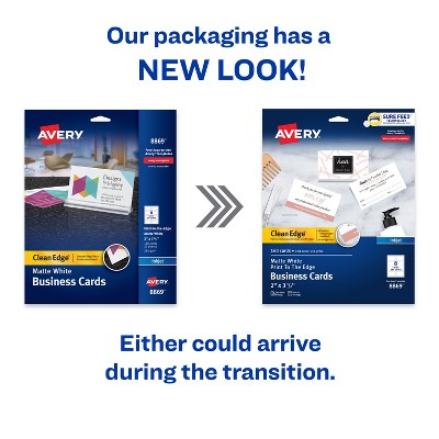 Avery Clean Edge Printable Business Cards with Sure Feed Technology, 2 x 3.5, White, 160 Blank Cards for Inkjet Printers (8869)