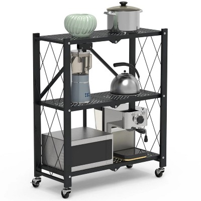 LunaLulink 3 Tier Collapsible Storage Rack with Lockable Wheels, Rolling Heavy Duty Collapsible Organizer