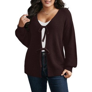 Cardigan Sweaters for Women Trendy Open Front Long Sleeve Button Down Bow Knot Cropped Lady Jacket - 1 of 4