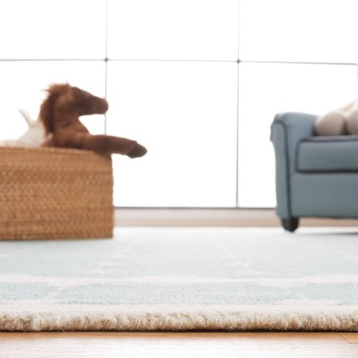 Turquoise and Ivory Hand-Tufted Wool Kids Area Rug, 5' x 5'