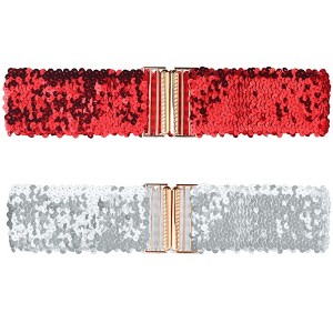 INSPIRE CHIC Women's Wide Waist Belts Interlock Buckles Sequins Decor Stretchy Belts 2PCS - 1 of 4