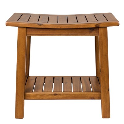 Upolana 20 in. W x 14 in. D x 18 in. H Rectangular Shower Bench in Teak with Storage Shelf