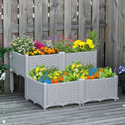 Gray 4-Piece Raised Garden Bed Planter with Self-Watering Design