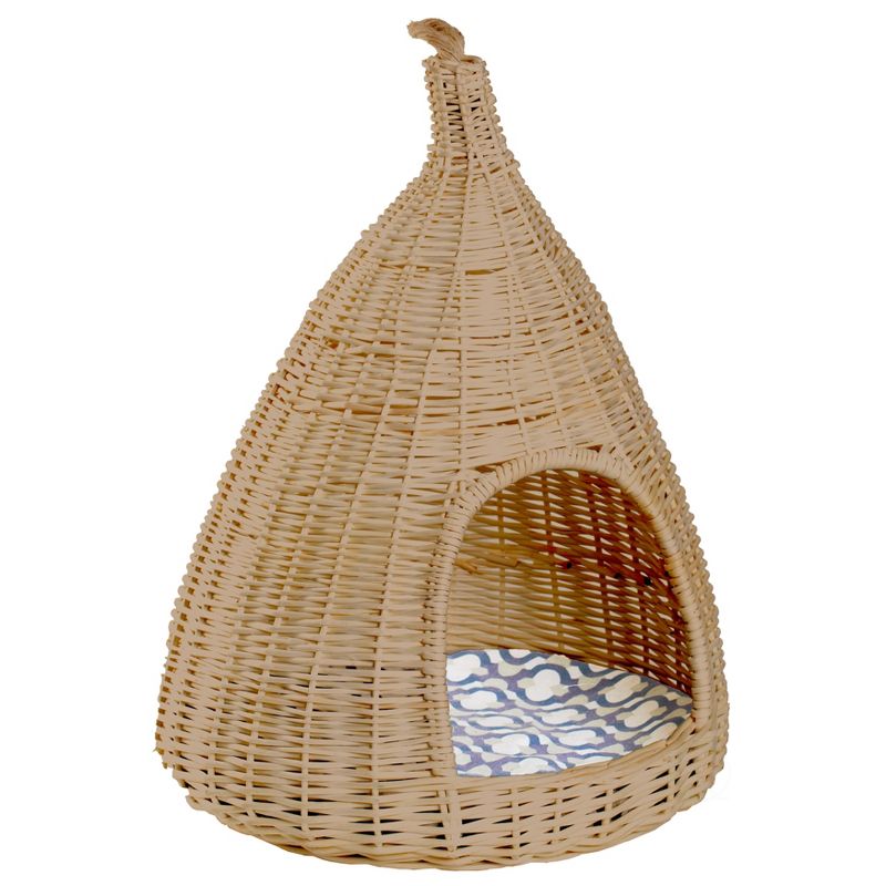 PawsMark Natural Willow Pet Sleeping Bed, Cave, Basket For Dog or Cats with Cushion, 2 of 12