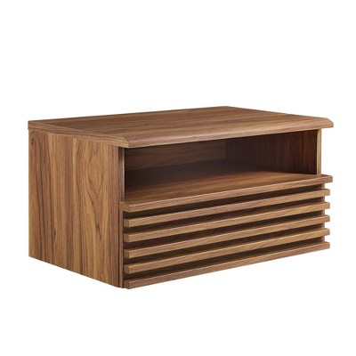 Modway Render Wall-Mount Nightstand - Floating Bedside Table with Drawer, Mid-Century Modern Oak Finish