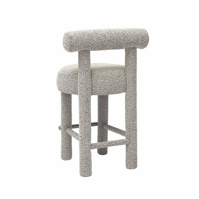 Carmel Black and White Boucle Counter Stool with Wood Frame