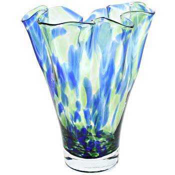 Blue Rose Polish Pottery Hand Blown Glass Ribbon Vase