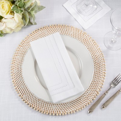 White Linen Hemstitch Square Napkin Set of 4