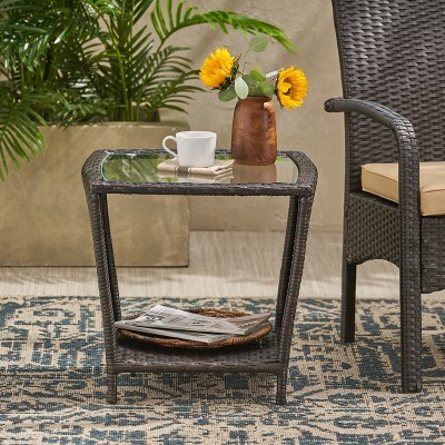 Vynxaria Outdoor  SIDE TABLE AS ORIGINAL W/GLASS TOP All Weather small Coffee Table for Garden Yard Patio Deck Balcony Shed Front Porch