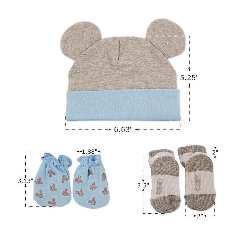 Disney Mickey Mouse Newborn Baby Boys’ Hat, Socks, and Mitten Take Me Home Layette Gift Set, 5 of 6