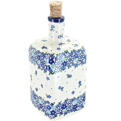 Blue Rose Polish Pottery Daisy Maze Square Bottle with Cork
